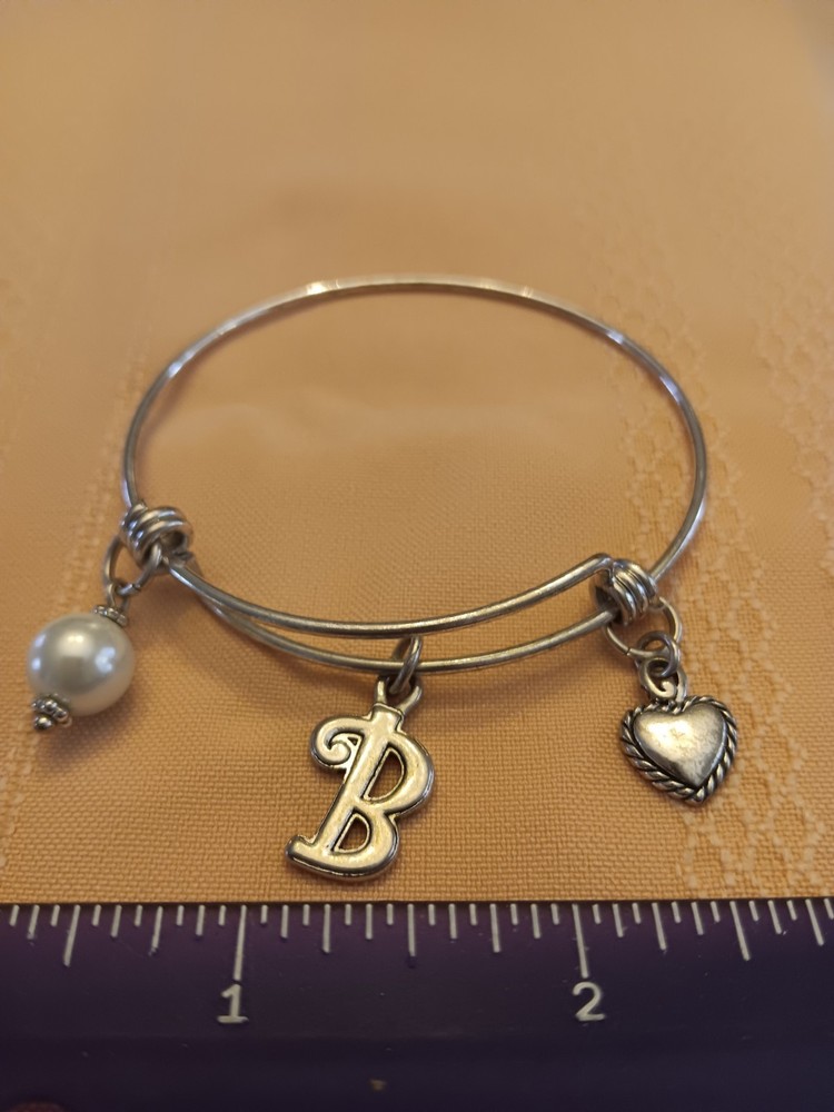 Initial B Charm Bracelet Silver Tone