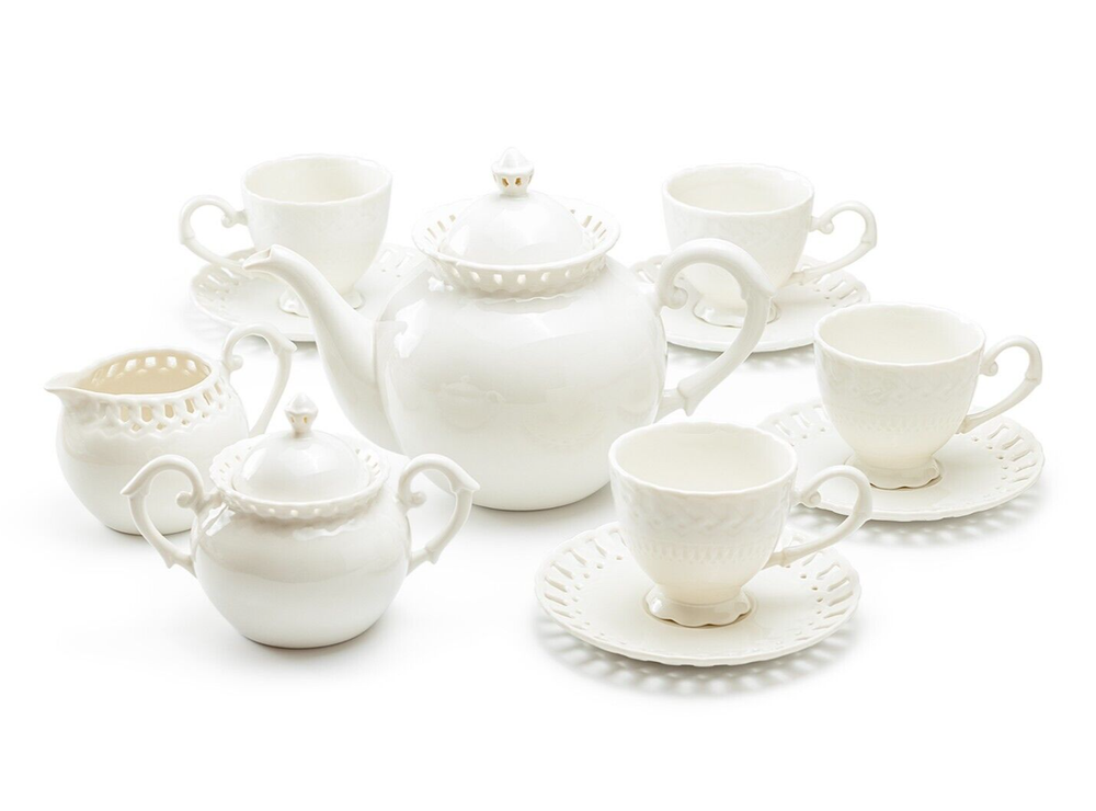 Grace Teaware White Heirloom Fine Porcelain 11-Piece Tea Set