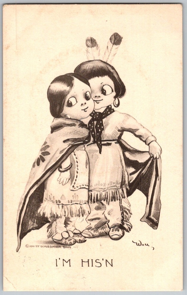 Antique Postcard I'm His'n Cartoon Children 1910s