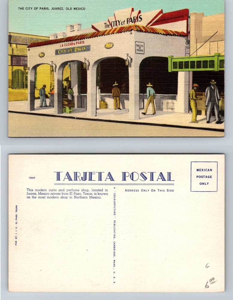 Ciudad Juarez-Mexico, City of Paris Curio Perfume Shop Street Vintage Postcard