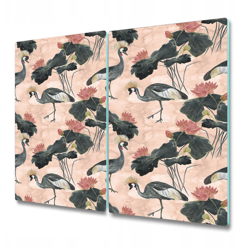 Glass Cover Chopping Board with Chinese Cranes Pink & Blue 2x30x52cm