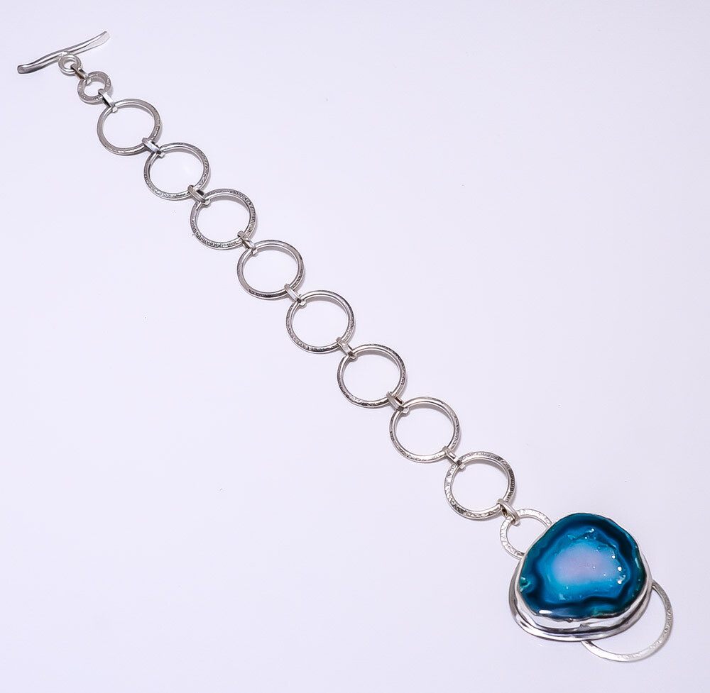 Ocean Blue Agate Drusy - Botswana 925 Sterling Silver Bracelet 7.99