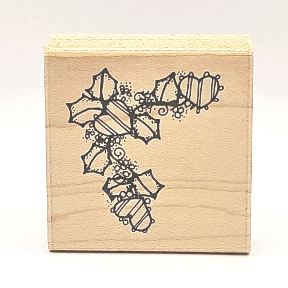 HEART & HOLLY CORNER D.OT.S. Rubber Stamp G200 Christmas Accent Country zp4-image