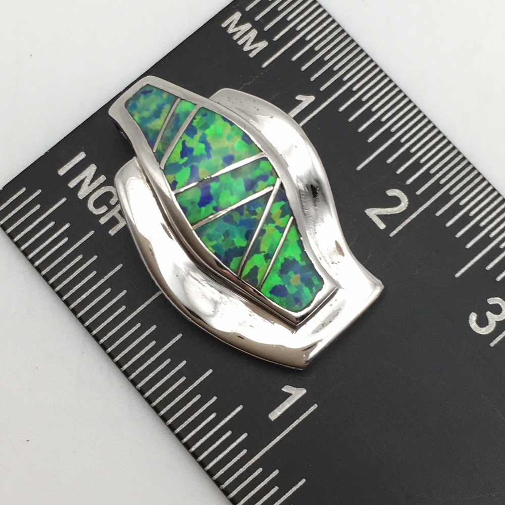 Vintage Sterling Silver Green Opal Abstract Form Pendant Marked CO 925 6g #01