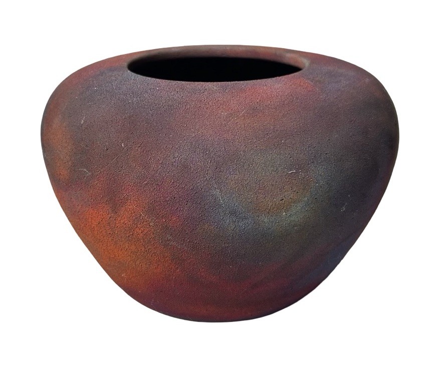 Leslie Les Mitchell RAKU Studio Art Pottery Signed Vase 4x6 Mineola Texas Decor