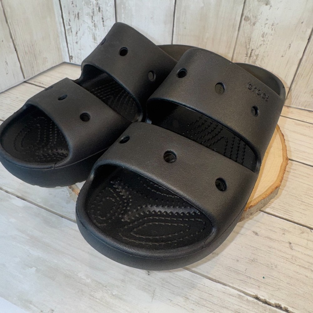 Crocs Unisex Adult Black Classic 2.0 Two-Strap Rubber Sandal Slide 7 Women 5 Men