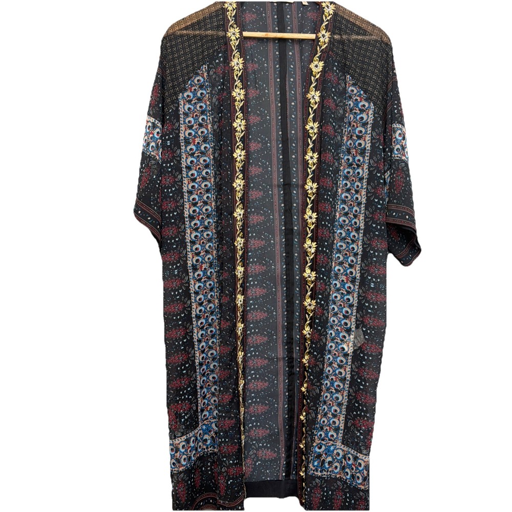 Soft Surroundings Wms Size S/M Embellished Floral Open Front Kimono Duster Boho