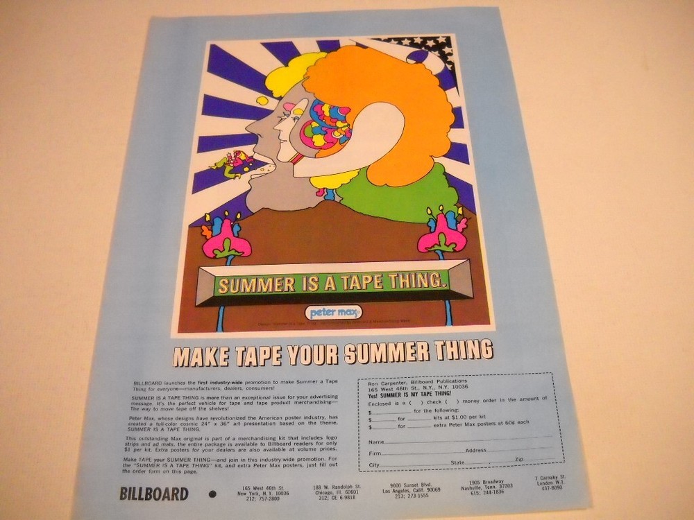 PETER MAX Make Tape Your Summer Thing original rare 1969 Promo Poster Ad