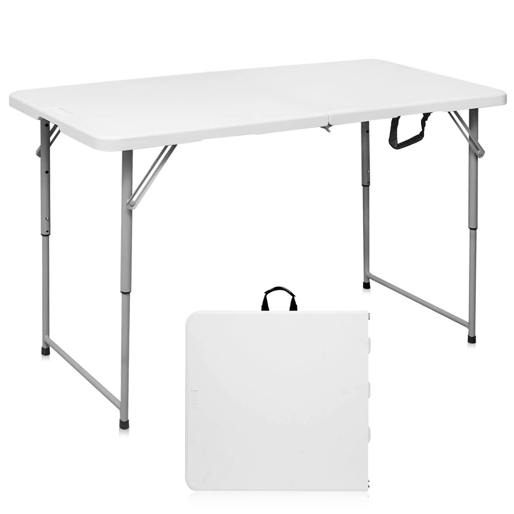 4ft Heavy Duty Folding Utility Table Portable Plastic Fold-in-Half Design
