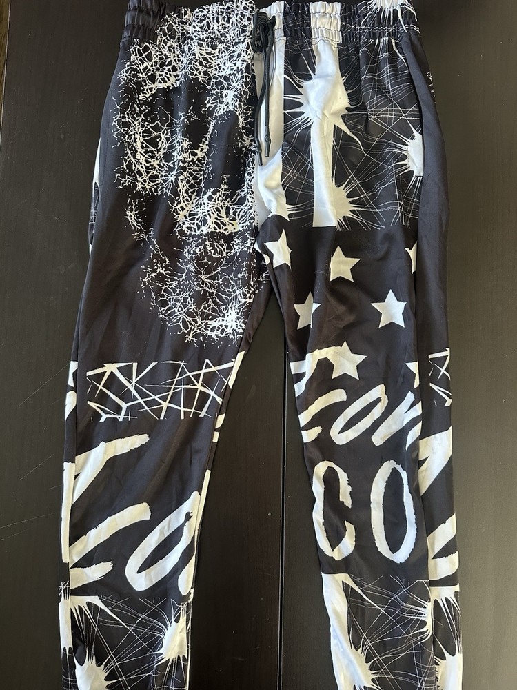 Encrypted Men's Jogger Pants Abstract Graphic Print Black White Drawstring Waist-image