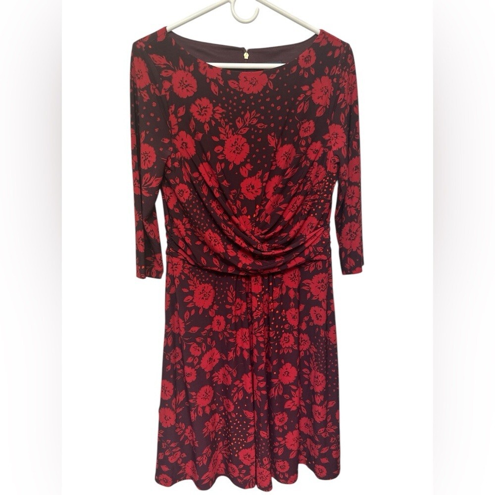 Tommy Hilfiger Black Red Floral Fit Flare Dress Round Neck Flowers NWT New With Tags