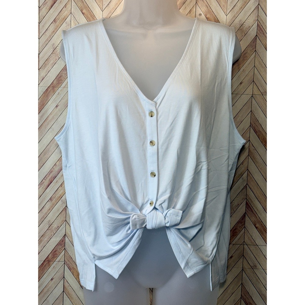 NWT Lou & Grey Women's Light Blue Sleeveless Button Front Tie Front Top XL