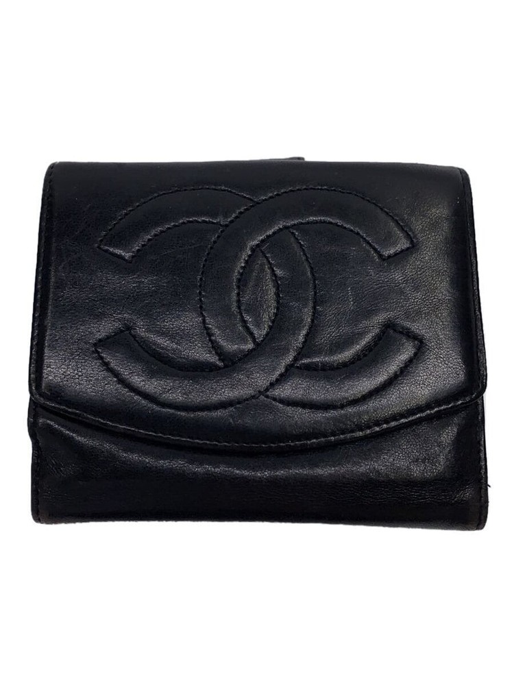CHANEL Bi-Fold Compact Wallet Coco Mark Lambskin Leather CC Black F/S Pre-Loved
