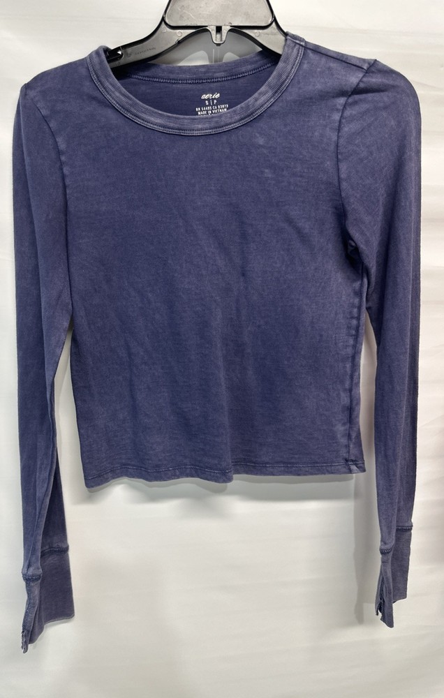 Aerie Tee T Shirt Vintage Look Blue Long Sleeve Size S