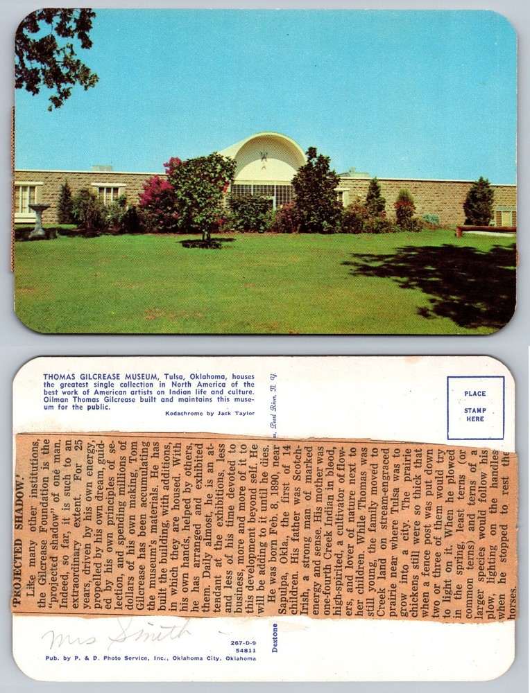Vintage Thomas Gilcrease Museum Tulsa Oklahoma DEXTONE Postcard