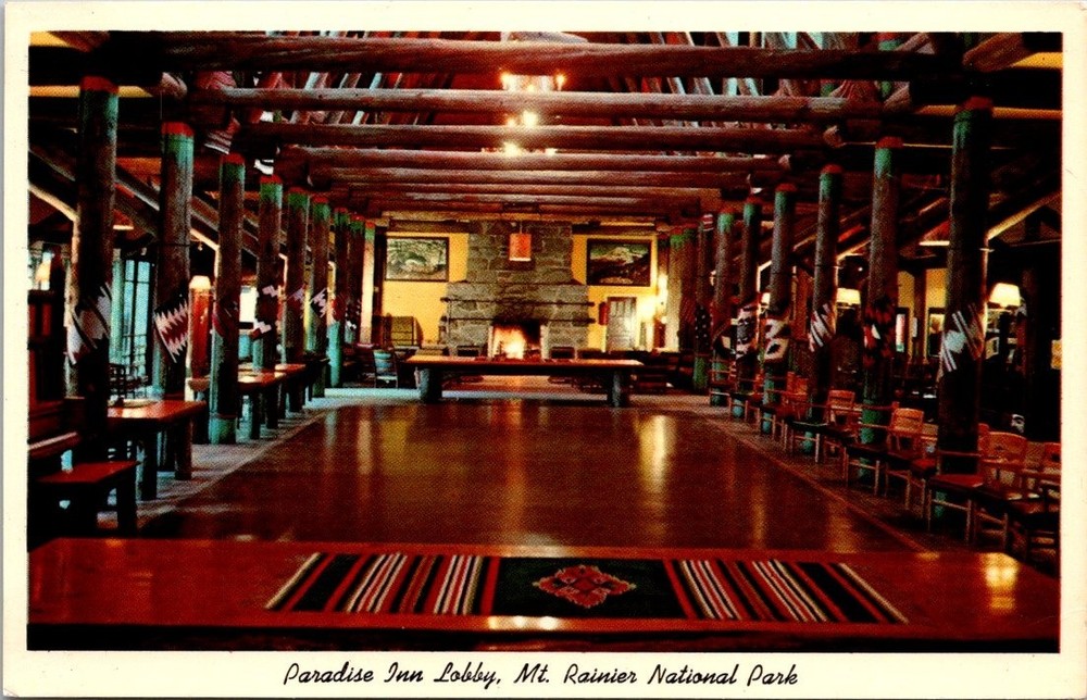 Postcard Washington WA Paradise Inn Lobby Mt Rainier National Park