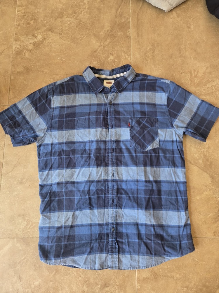 Levi's-Mens Casual Short Sleeve Button Down Shirt, Blue Plaid, Extra Large