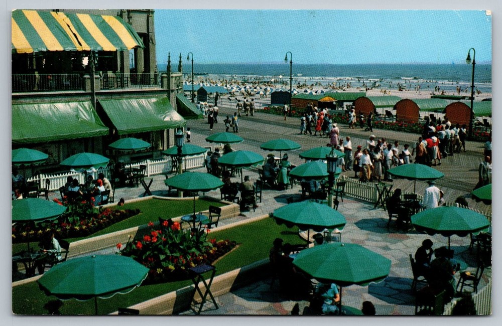 Vintage Colorful Atlantic City NJ Dennis Hotel Terrace Postcard