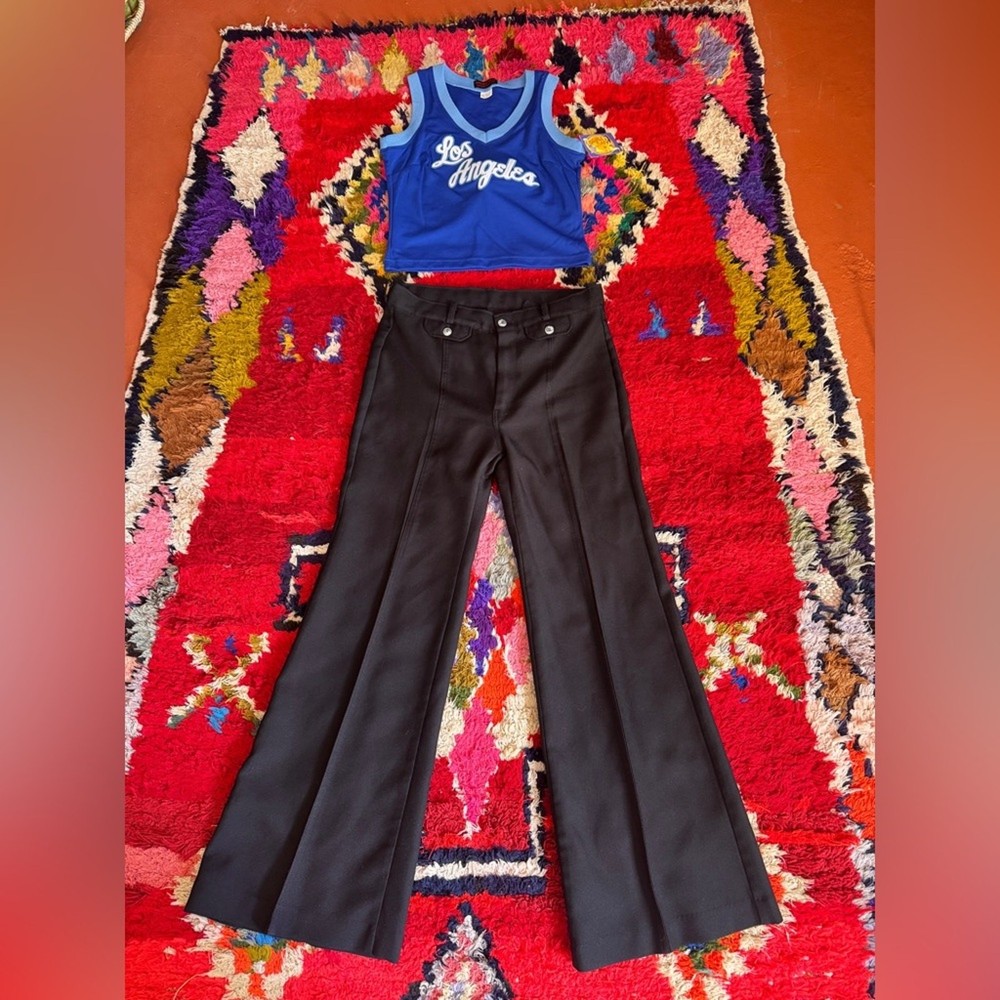 70s Vintage Unisex Black Bell Bottom Disco Pants Sz M