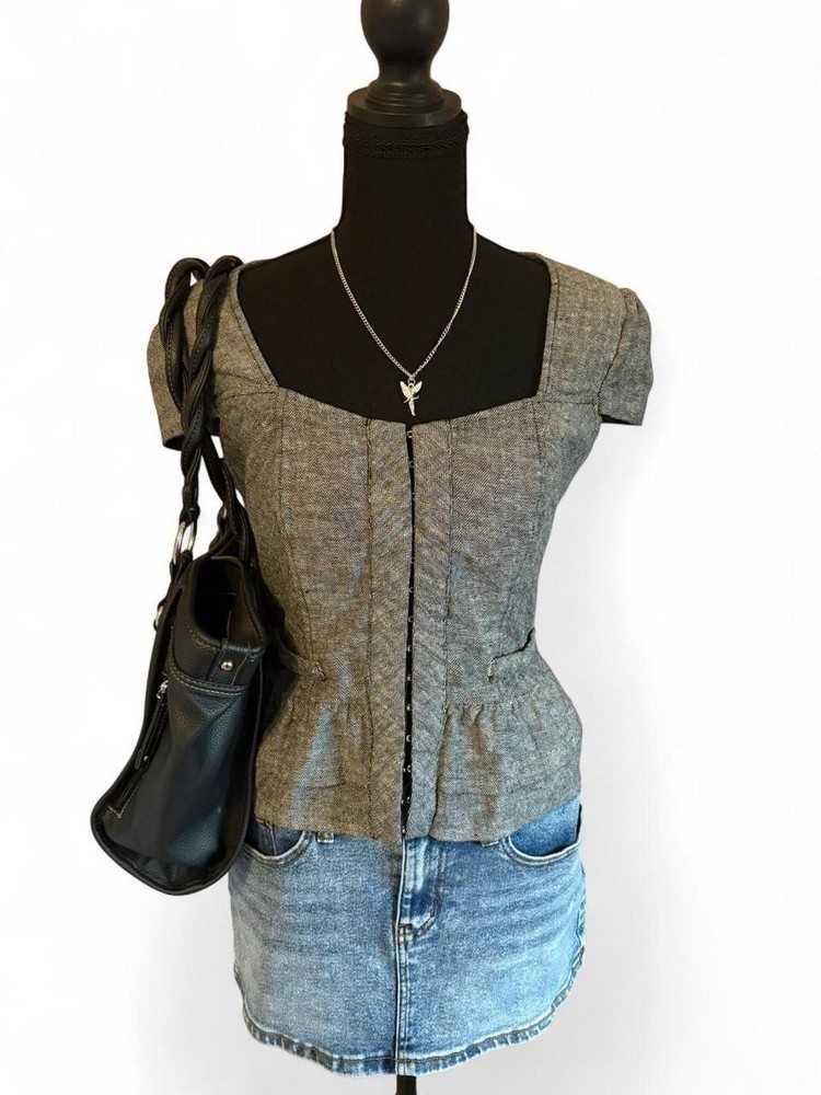 Vintage Y2K Candies Women’s Gray Snap-Up Business Casual Blouse, Size Medium