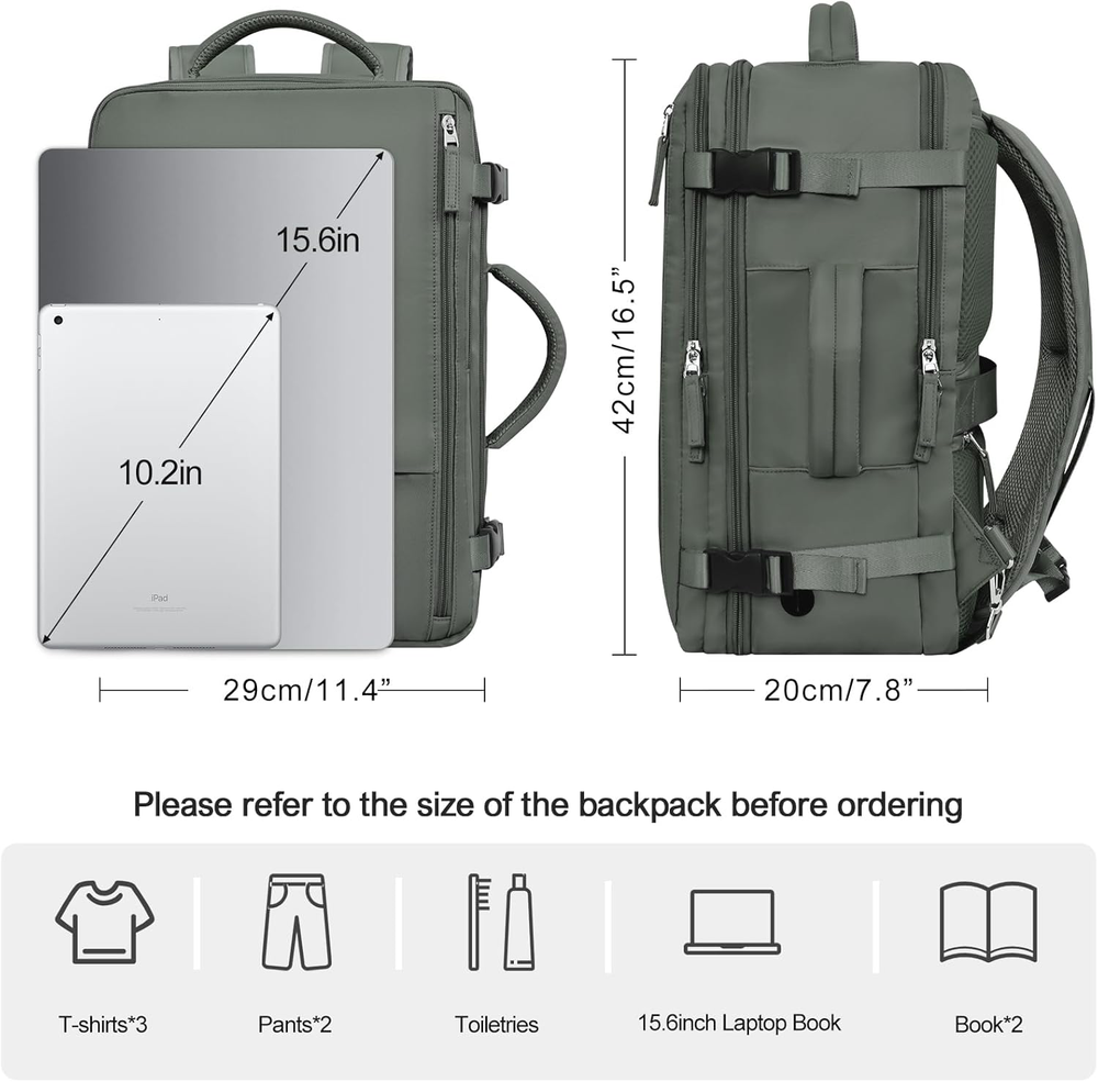 Olive Green Travel Backpack Carry-On for Men and Women Stylish Durable Approved