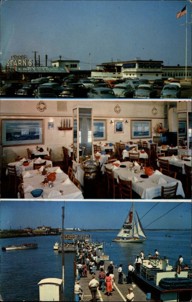 Captain Starn's Restaurant & Boating Center Atlantic City NJ 1950s cars postcard