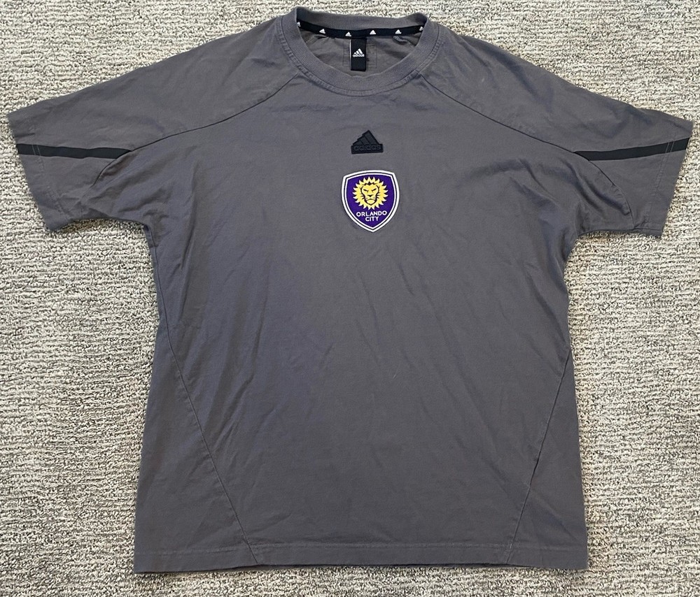 Adidas Orlando City SC MLS Mens Crew Neck Soccer Tee Medium Gray Purple