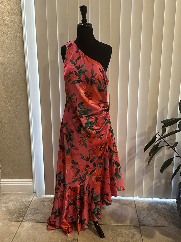 Eliza J Women's Floral Dress Multicolored Sleeveless Size 12 One Shoulder NWT