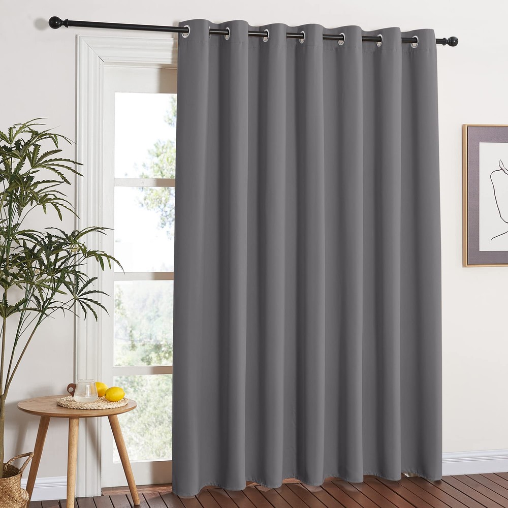 NICETOWN Grey Blackout Patio Sliding Door Curtains 84 inch Length, Grommet Ro...