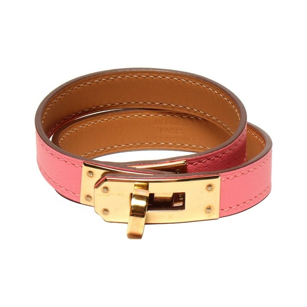 Hermes Bracelet A Stamped Gold Hardware Kelly Double Tour Ladies Damage Details