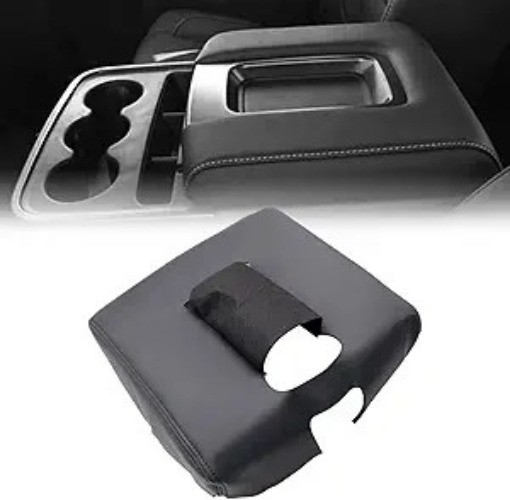 Black Leather Center Console Leather Lid Armrest Cover Replacement Compatible wi