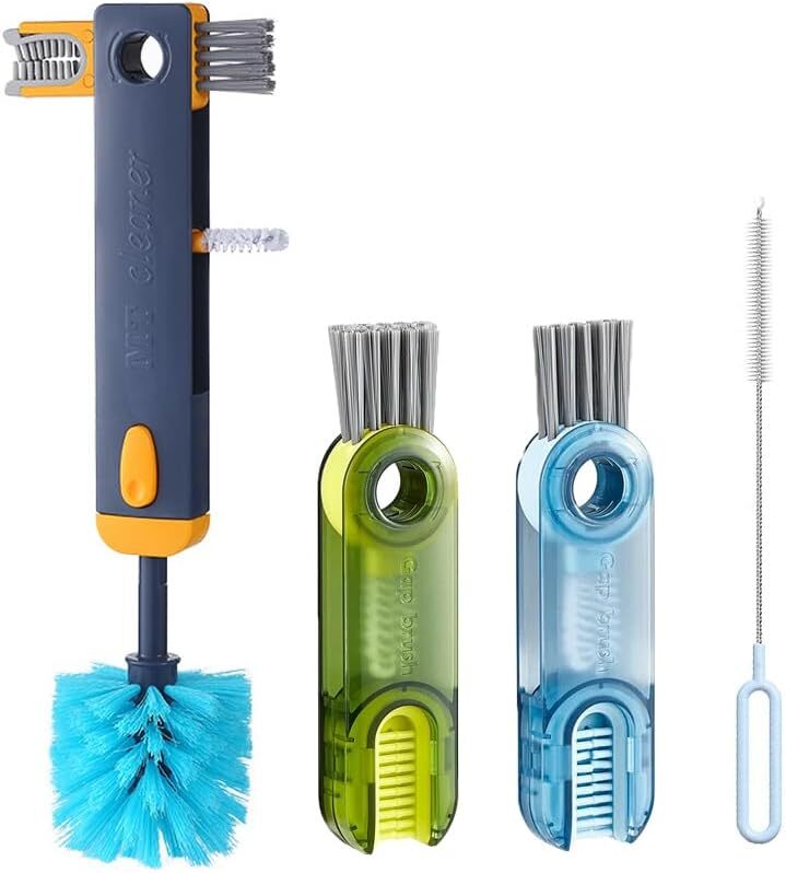 4in1 Water Bottle Cleaning Brush Set with Lid Gap Cleaner in Blue