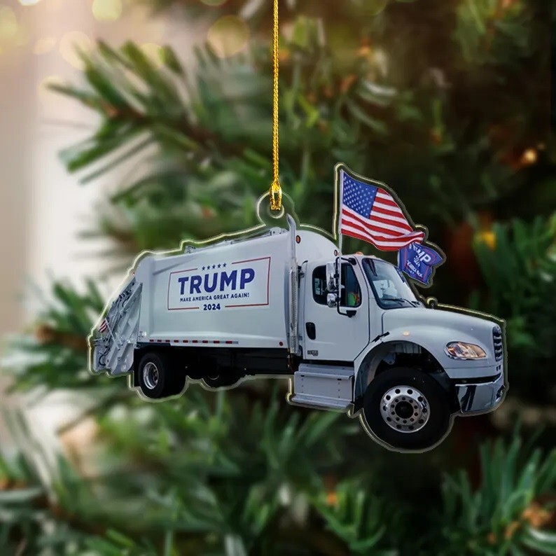 Trump Make America Great Again 2024 Garbage Truck Ornament, Trump Gift For Lover