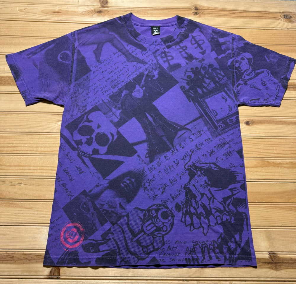 Vintage 90s Graffiti Skull Cyber Y2K Grunge Streetwear Skater AOP Shirt - Large