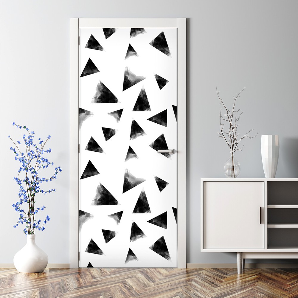 Modern Black & White Triangle Geometric Door Decal - Minimalist Pattern