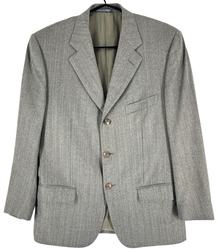 Corneliani Mens 100% Wool Blazer Jacket Size 48 Grey Tweed Stand Collar