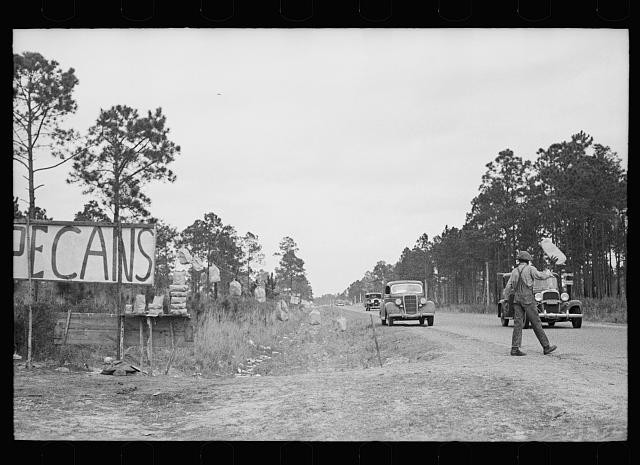 Photo:Alma Georgia 1937 Negro Boy Selling Pecans Roadside Sign Trucks