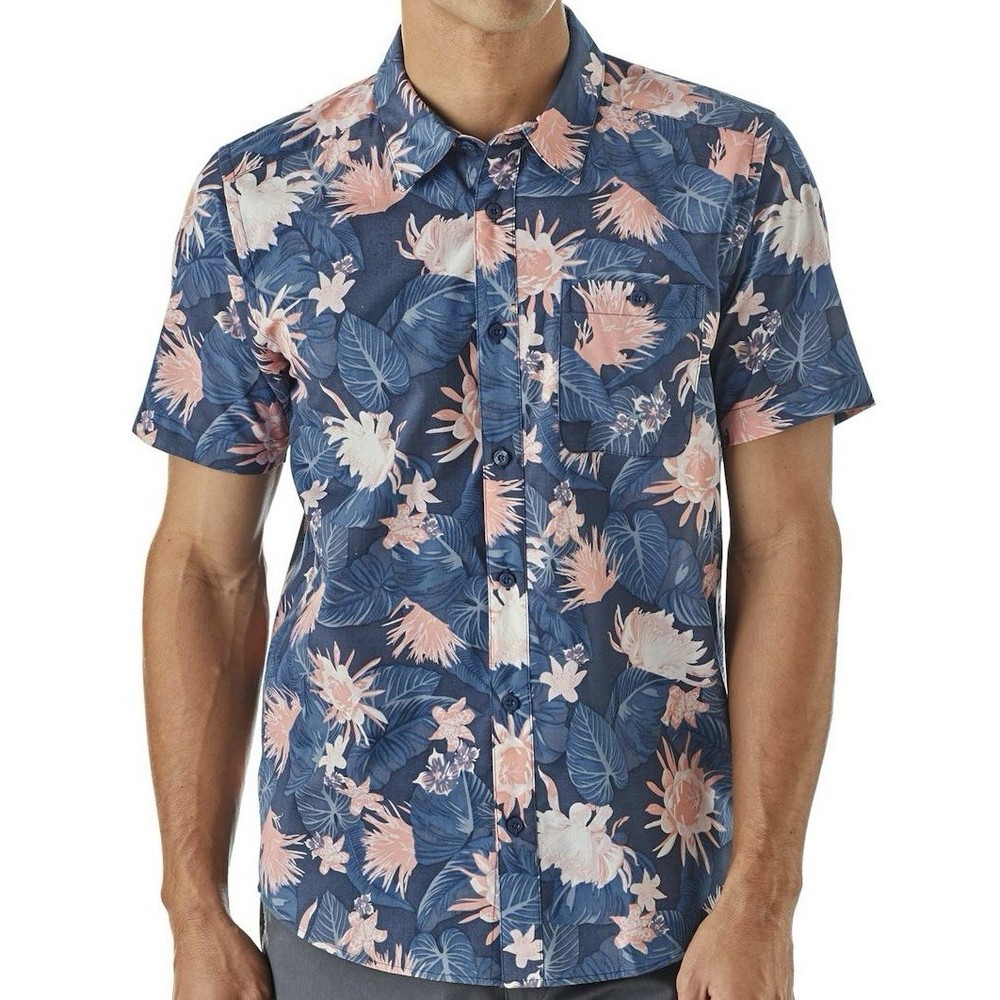 Patagonia Go To Shirt Men’s XL Blue Floral Organic Cotton Hawaiian Vacation