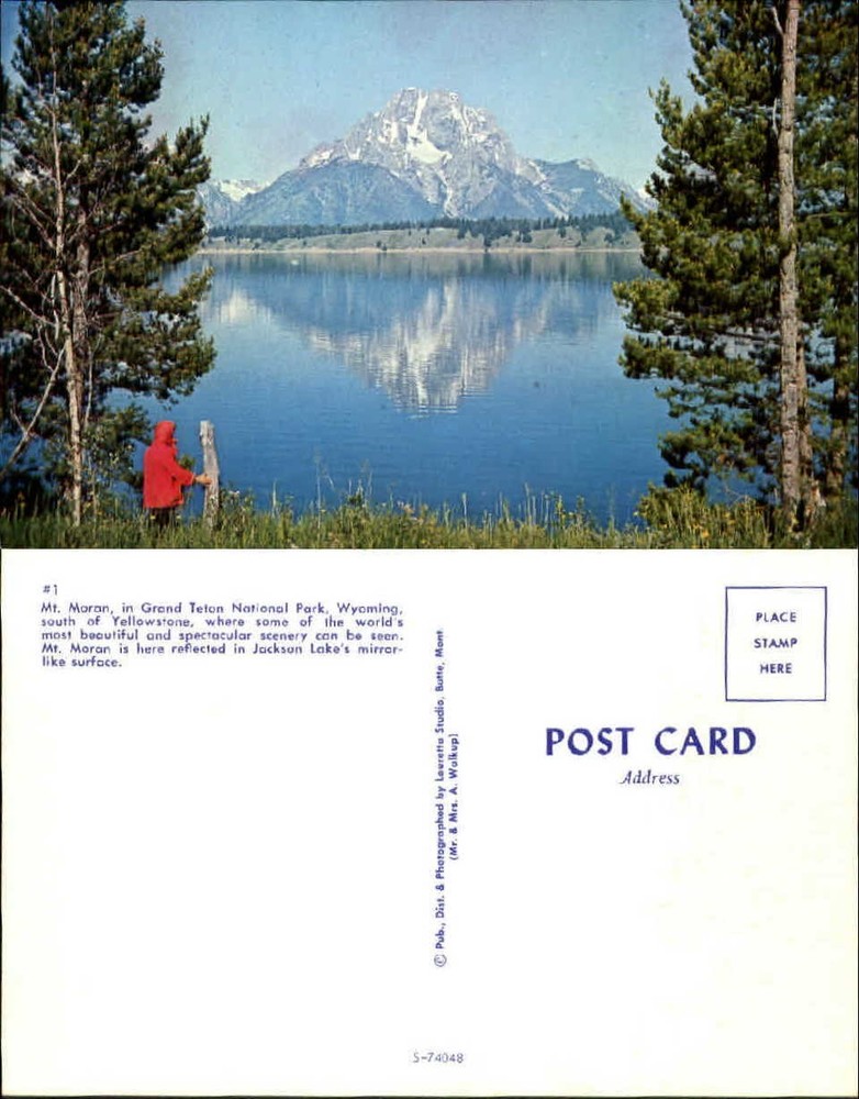 Jackson Lake Mt Moran Grand Teton WY chrome unused vintage postcard
