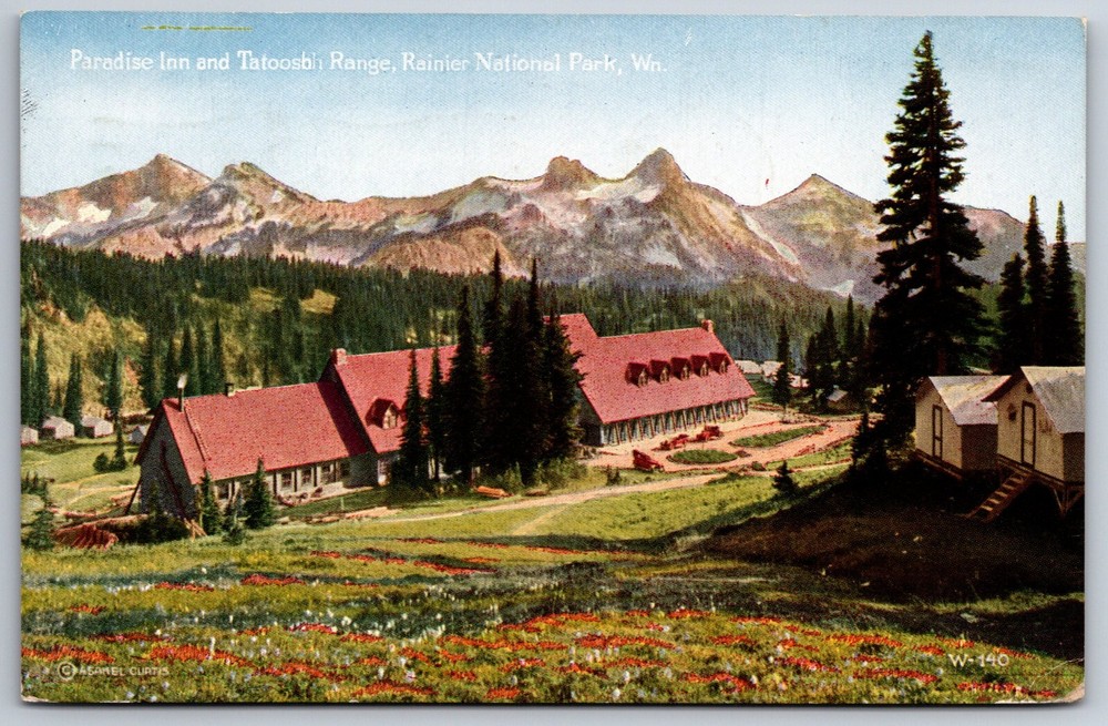 Washington~Paradise Inn & Tatoosh Range In Rainier Natl Park~PM 1938~Postcard