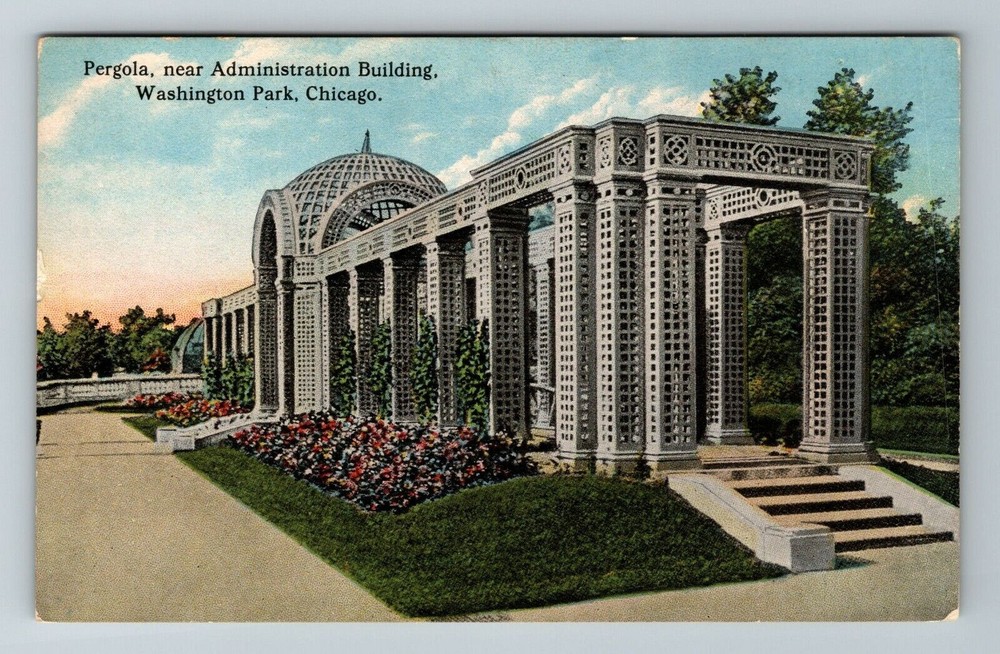 Chicago IL-Illinois, Pergola In Washington Park, Exterior, Vintage Postcard