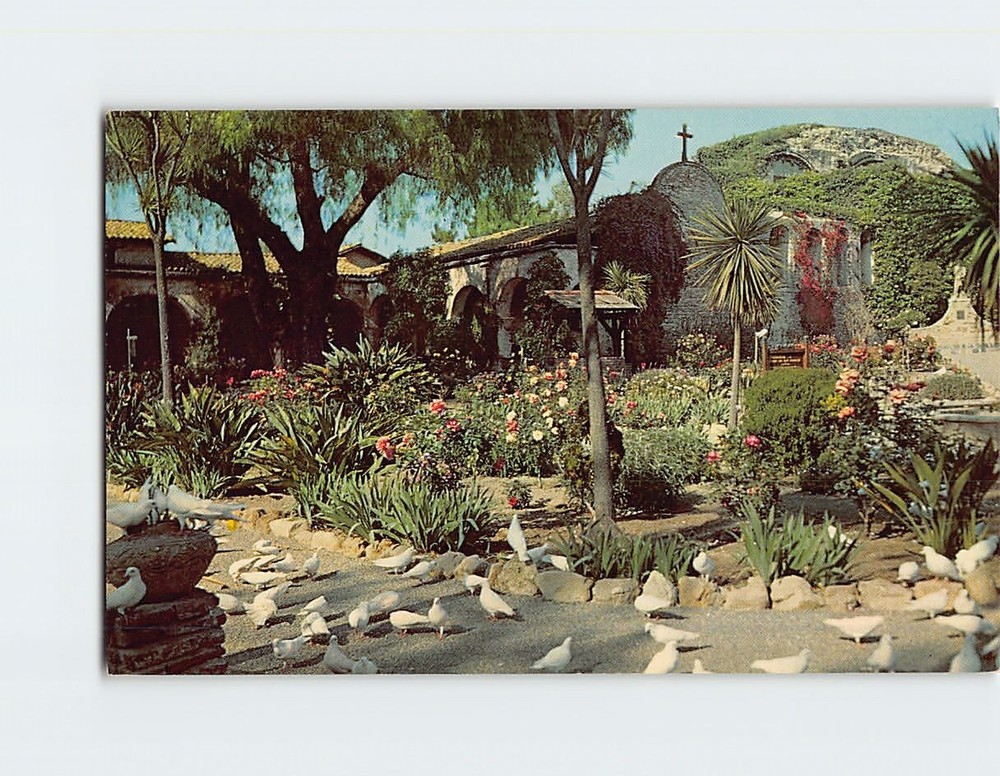 Postcard Front garden Mission San Juan Capistrano California USA