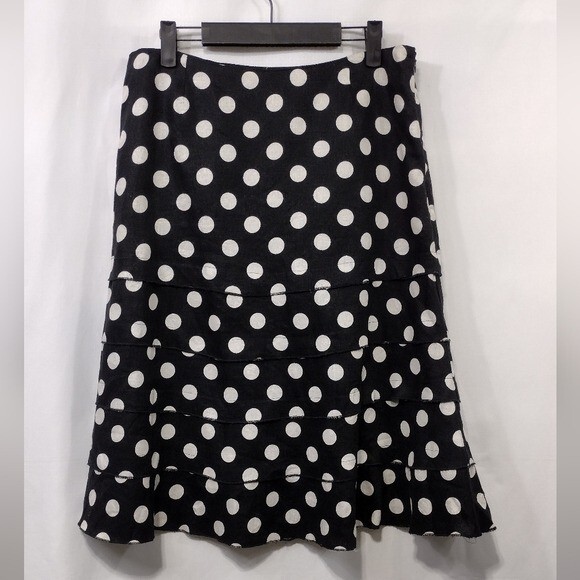 Transitions 100% Linen Polka Dot Layered Ruffle Midi Skirt Women's 8 Retro 90s