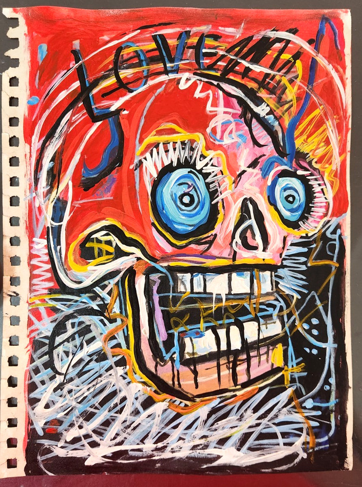 JEAN MICHEL BASQUIAT 12x9 in. Painting on paper (Untitled) signed & stamped