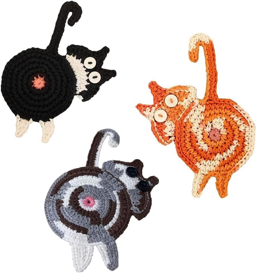Cute Woven Cat Coaster Set - Fun Gift for Cat Lovers