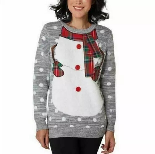 *NWT* Women's Ugly Christmas Xmas Sweater To Be Jolly Feather Snowman Size LARGE