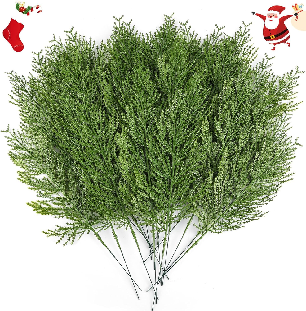 40 Pcs Artificial Cedar Picks Faux Cedar Branches Fake Cypress Stems Plastic Pin