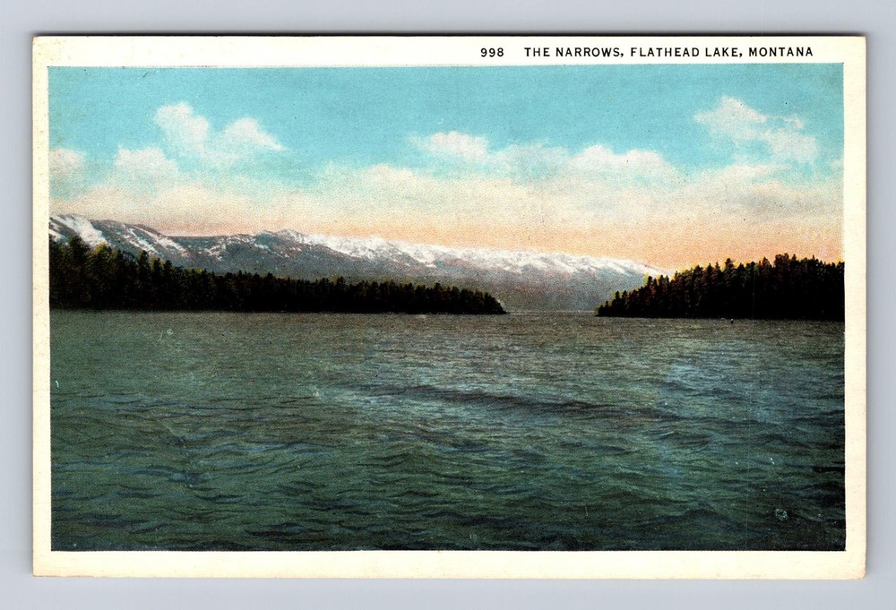 Flathead Lake MT-Montana, Scenic View Flathead Lake the Narrows Vintage Postcard