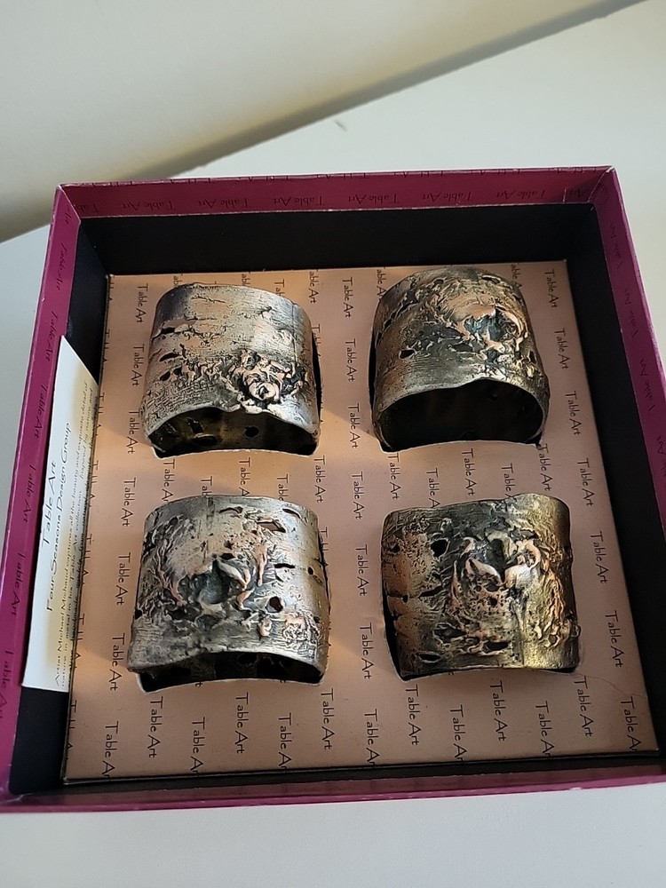 Set Of 4 NIB Table Art Michael Michaud Birch Tree Napkin Rings