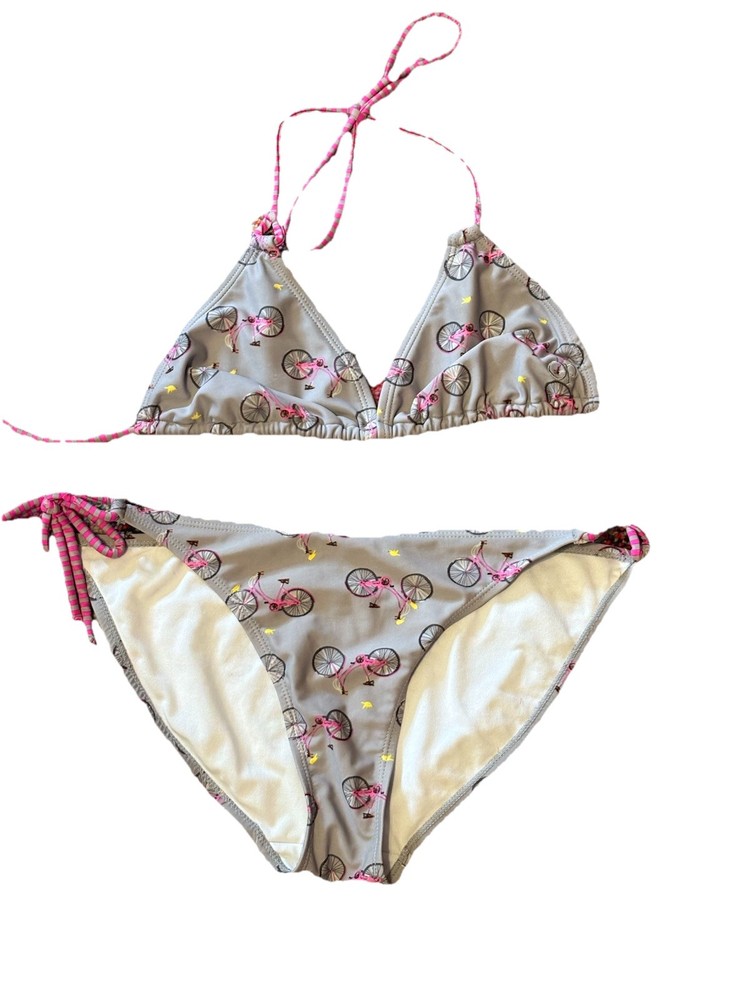 OP Swimwear Pink Bicycle Bikini Size Large Juniors 11/13 Gray And Pink Beach